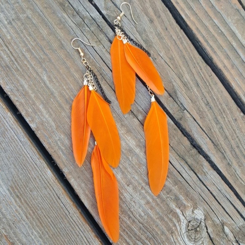 Tangerine Feather Drop Earrings